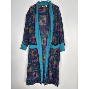 VTG Victorias Secret Gold Label Wrap Robe Floral Paisley Satin Blue Sz M/